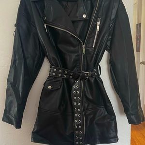 Faux Leather Biker Mini Dress - High-Quality THICK